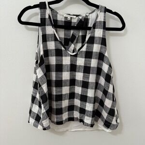 Copper Key Black and White Plaid Tank‎ Top Sleeveless Open Back Cute Blouse